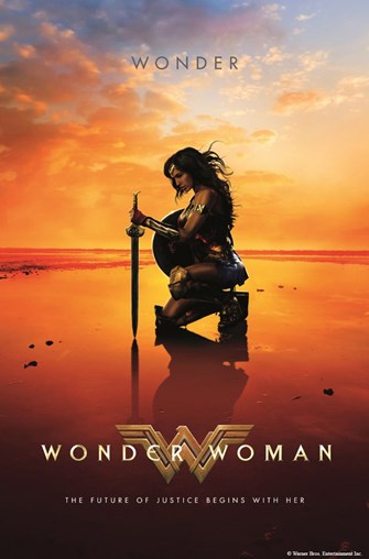 Wonder Woman kneeling with her sword.