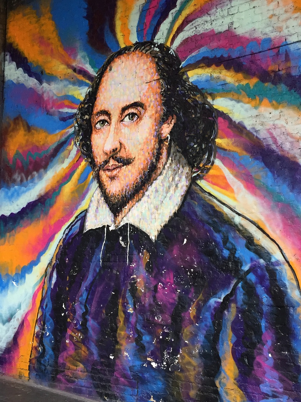 Colorful mural depicting Shakespeare.