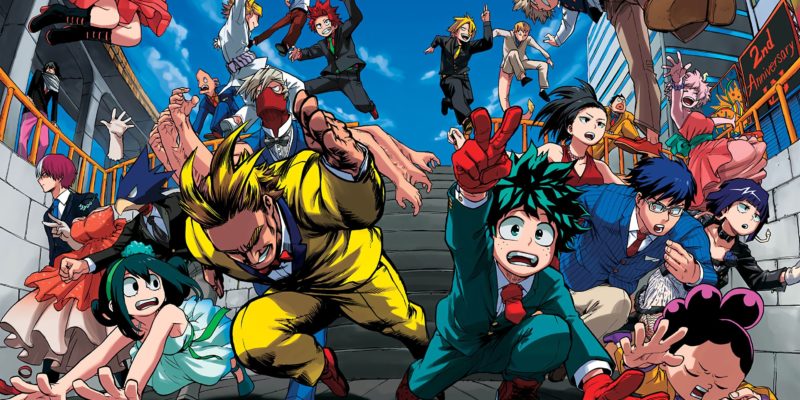 Characters from My Hero Academia sprinting to win