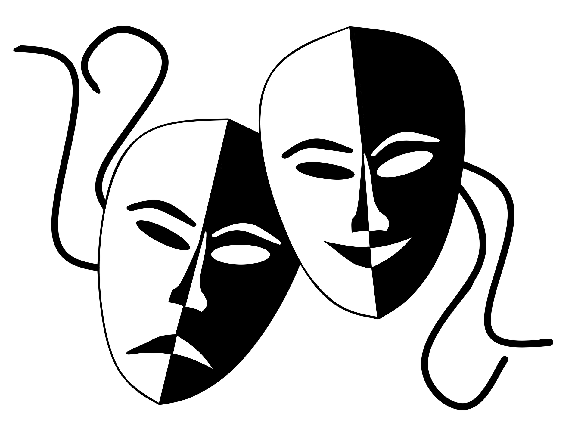 Black and white image of two theater masks