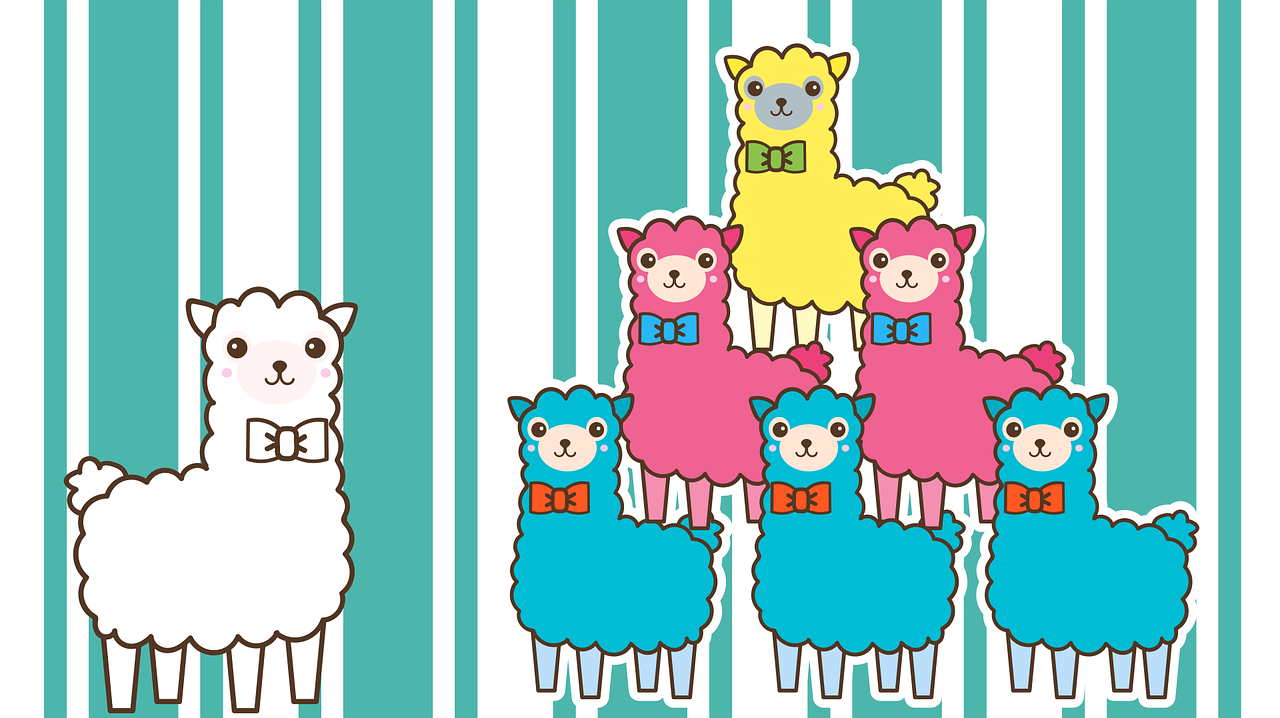 Multi-colored llamas wearing bowties