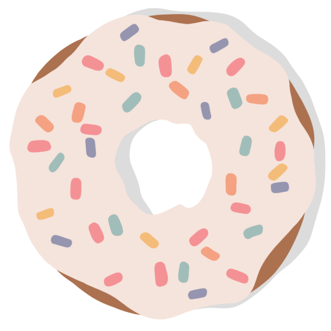 cartoon donut with blue and pink sprinkles