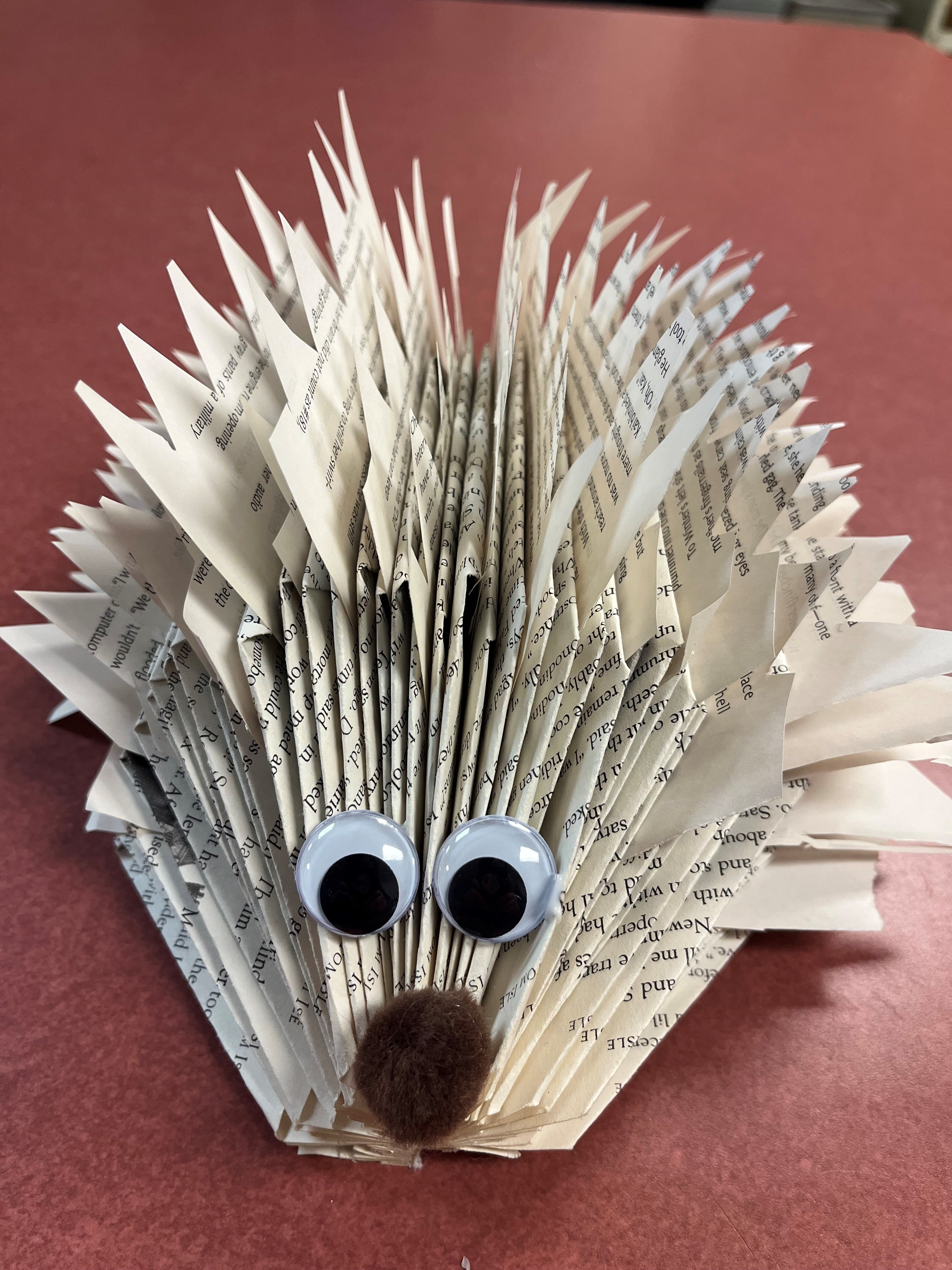 Hedgehog made out of book pages
