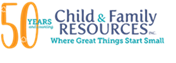 Child and Family Resources text logo, celebrating 50 years of service.