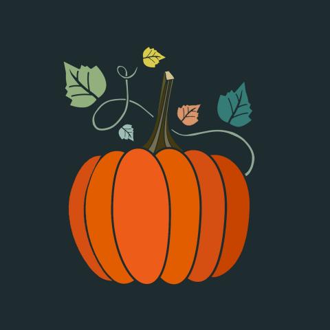 graphic of pumpkin with a twirly vine