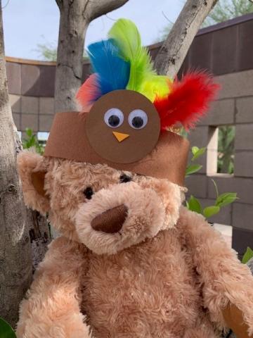 Turkey headband on bear