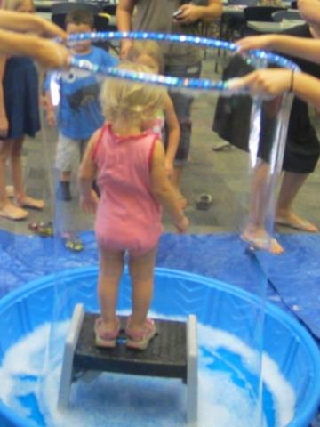 Child swallowed by a bubble in a kiddie pool.