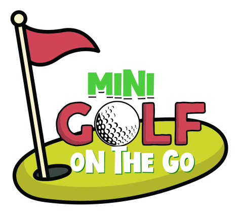 putting green with red flag and a golf ball for mini golf on the the go!