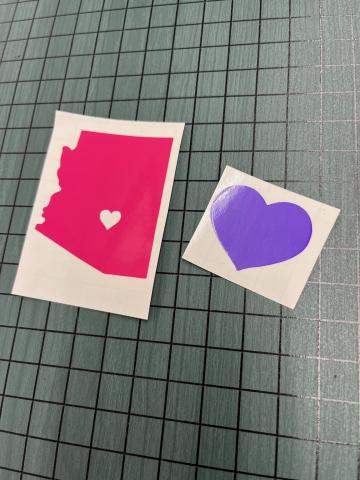 purple heart sticker and pink arizona outline sticker