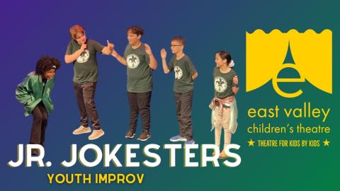 5 children telling jokes with the East Valley Children's Theatre's logo to the right.