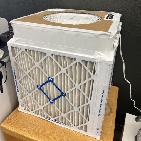 c-r box made with 4 air filters and a box fan.