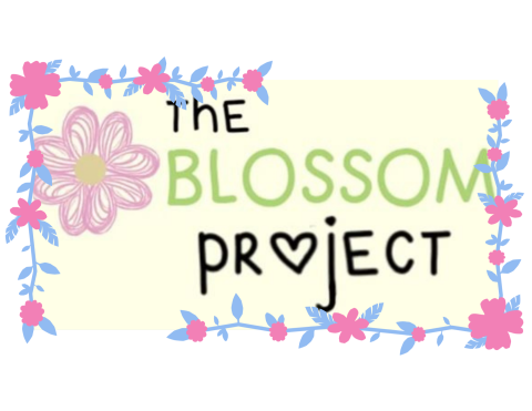 The Blossom Project word logo with flowers surrounding