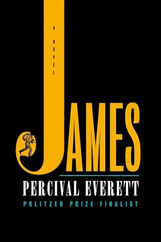 book cover for James, black with orange type