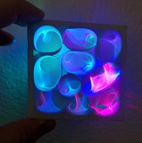 LED light box glowing blues and pinks