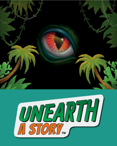 Dinosaur Eye with Text "Unearth A Story"