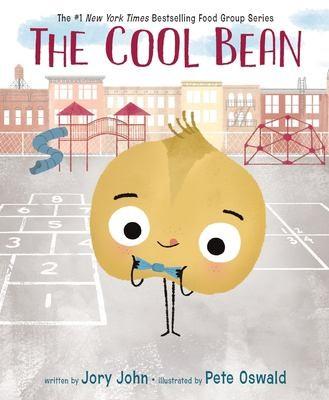 A bean with big eyes and long legs. The playground is in the background. The Cool Bean is written on the top of the picture in red ink.