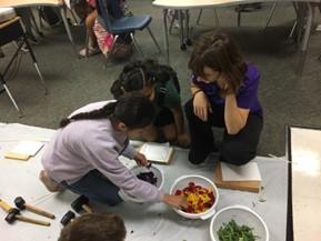 Children using natural dyes to create a Papel Picado.