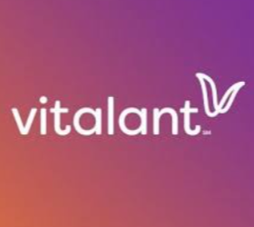 Vitalant logo on orange, pink and purple ombre background
