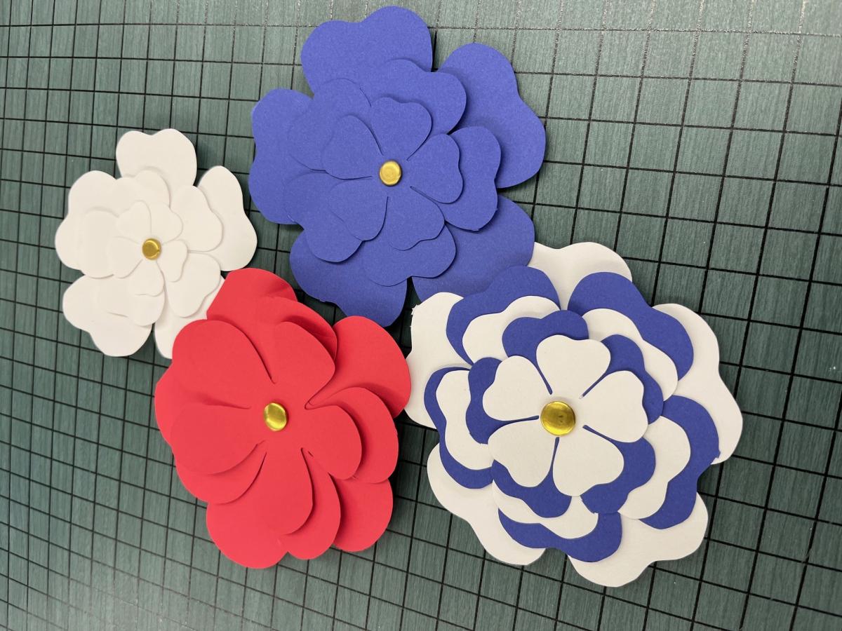 red white and blue paper flowers